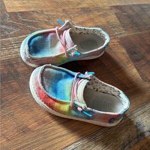 Hey Dude Kids Tie-Dye Rainbow Slip-On Sneakers - Pink Blue Green